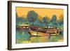 Colorful Painting of Boat for the Transportation on River,Illustration-Tithi Luadthong-Framed Art Print