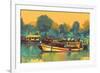 Colorful Painting of Boat for the Transportation on River,Illustration-Tithi Luadthong-Framed Art Print