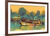Colorful Painting of Boat for the Transportation on River,Illustration-Tithi Luadthong-Framed Art Print