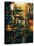Colorful Painting of Shopping Street in Modern City,Illustration-Tithi Luadthong-Stretched Canvas