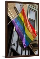 Colorful Rainbow Flag on Halsted Street in 'Boystown' the Gay Neighborhood in Chicago Northside-Alan Klehr-Framed Premium Photographic Print