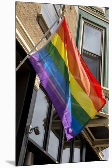 Colorful Rainbow Flag on Halsted Street in 'Boystown' the Gay Neighborhood in Chicago Northside-Alan Klehr-Mounted Premium Photographic Print