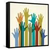 Colorful Raised Hands. the Concept of Diversity. Group of Hands. Giving Concept.-VLADGRIN-Framed Stretched Canvas