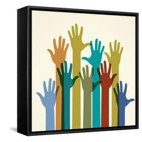 Colorful Raised Hands. the Concept of Diversity. Group of Hands. Giving Concept.-VLADGRIN-Framed Stretched Canvas