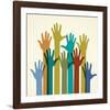 Colorful Raised Hands. the Concept of Diversity. Group of Hands. Giving Concept.-VLADGRIN-Framed Art Print