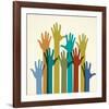 Colorful Raised Hands. the Concept of Diversity. Group of Hands. Giving Concept.-VLADGRIN-Framed Art Print