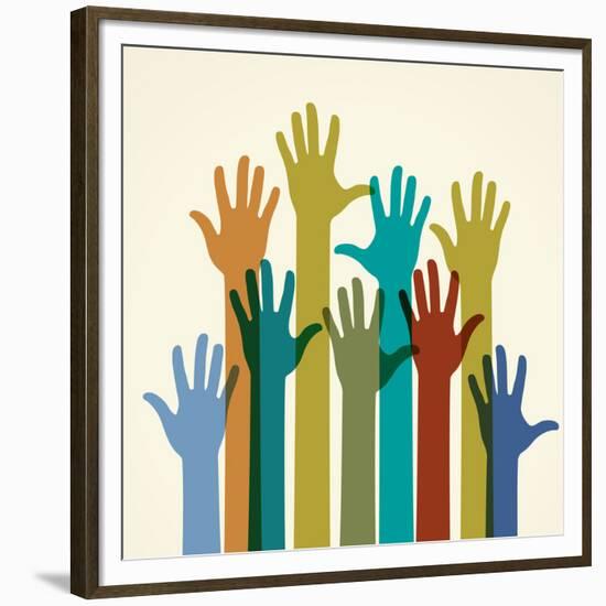 Colorful Raised Hands. the Concept of Diversity. Group of Hands. Giving Concept.-VLADGRIN-Framed Premium Giclee Print