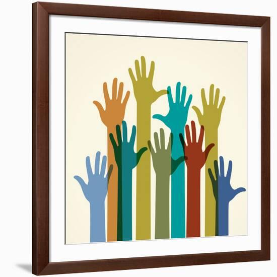 Colorful Raised Hands. the Concept of Diversity. Group of Hands. Giving Concept.-VLADGRIN-Framed Premium Giclee Print