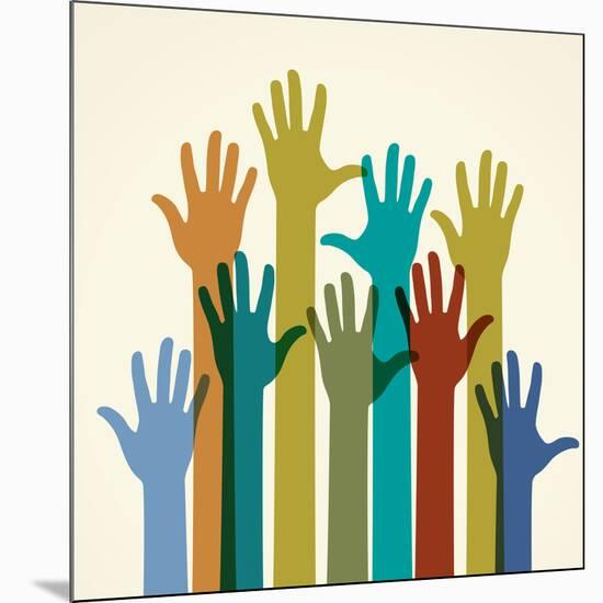 Colorful Raised Hands. the Concept of Diversity. Group of Hands. Giving Concept.-VLADGRIN-Mounted Premium Giclee Print