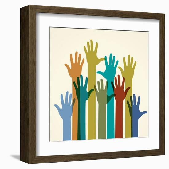 Colorful Raised Hands. the Concept of Diversity. Group of Hands. Giving Concept.-VLADGRIN-Framed Art Print