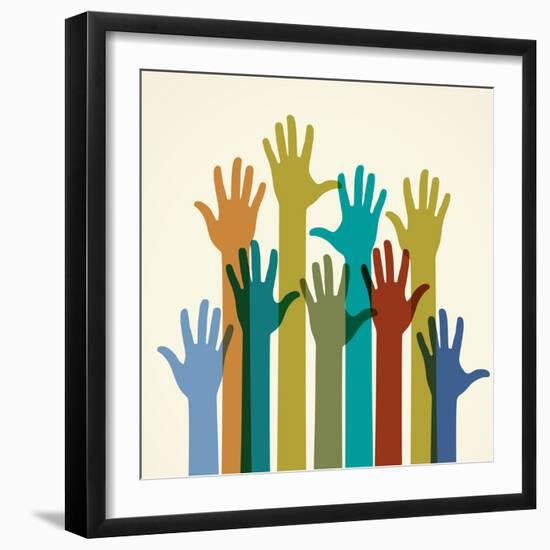 Colorful Raised Hands. the Concept of Diversity. Group of Hands. Giving Concept.-VLADGRIN-Framed Art Print