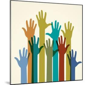 Colorful Raised Hands. the Concept of Diversity. Group of Hands. Giving Concept.-VLADGRIN-Mounted Art Print