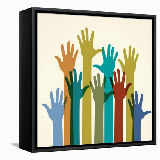 Colorful Raised Hands. the Concept of Diversity. Group of Hands. Giving Concept.-VLADGRIN-Framed Stretched Canvas