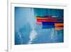 Colorful rowboats reflection, Banff, Alberta, Canada-Panoramic Images-Framed Photographic Print
