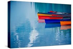Colorful rowboats reflection, Banff, Alberta, Canada-Panoramic Images-Stretched Canvas