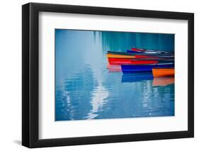 Colorful rowboats reflection, Banff, Alberta, Canada-Panoramic Images-Framed Photographic Print