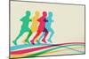 Colorful Runners Silhouette-cienpies-Mounted Premium Giclee Print