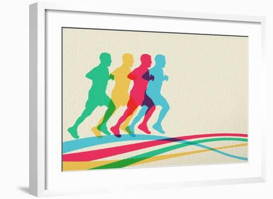 Colorful Runners Silhouette-cienpies-Framed Art Print