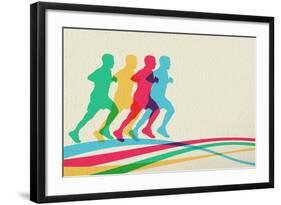 Colorful Runners Silhouette-cienpies-Framed Art Print