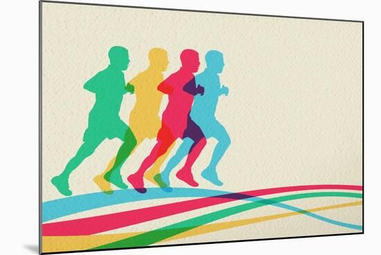 Colorful Runners Silhouette-cienpies-Mounted Art Print