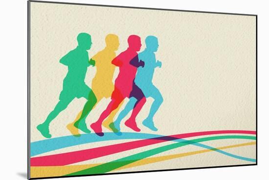 Colorful Runners Silhouette-cienpies-Mounted Art Print