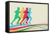 Colorful Runners Silhouette-cienpies-Framed Stretched Canvas