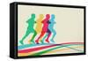 Colorful Runners Silhouette-cienpies-Framed Stretched Canvas