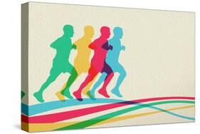 Colorful Runners Silhouette-cienpies-Stretched Canvas