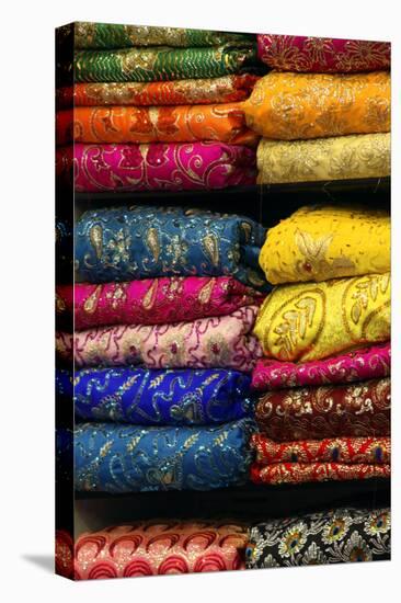 Colorful Sari Shop in Old Delhi Market, Delhi, India-Kymri Wilt-Stretched Canvas