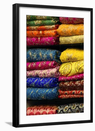 Colorful Sari Shop in Old Delhi Market, Delhi, India-Kymri Wilt-Framed Photographic Print