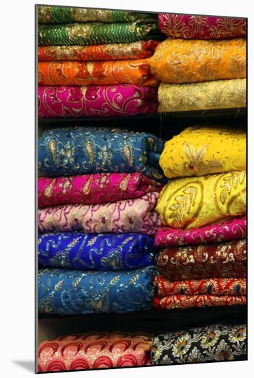 Colorful Sari Shop in Old Delhi Market, Delhi, India-Kymri Wilt-Mounted Photographic Print