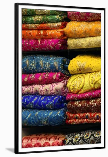 Colorful Sari Shop in Old Delhi Market, Delhi, India-Kymri Wilt-Framed Premium Photographic Print