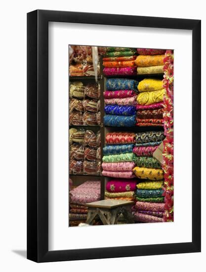 Colorful Sari Shop in Old Delhi Market, Delhi, India-Kymri Wilt-Framed Photographic Print