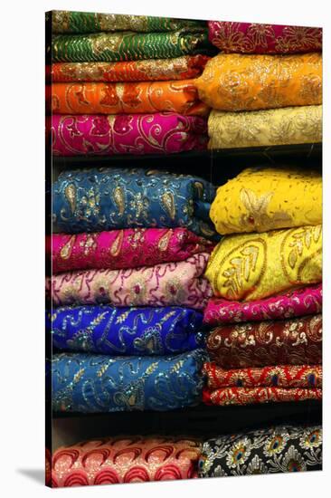 Colorful Sari Shop in Old Delhi Market, Delhi, India-Kymri Wilt-Stretched Canvas