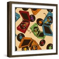 Colorful Seamless Pattern of Gramophones-Annykos-Framed Art Print