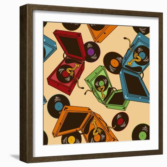 Colorful Seamless Pattern of Gramophones-Annykos-Framed Art Print