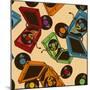 Colorful Seamless Pattern of Gramophones-Annykos-Mounted Art Print
