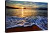 Colorful Seaside Beach Sunrise with Distant Mountains-West Coast Scapes-Stretched Canvas