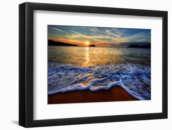 Colorful Seaside Beach Sunrise with Distant Mountains-West Coast Scapes-Framed Photographic Print