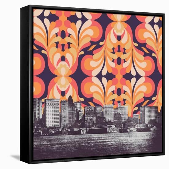 Colorful Skies above New York-Florent Bodart-Framed Stretched Canvas