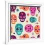 Colorful Skull Cute Pattern, Mexican Day of the Dead-Marish-Framed Art Print