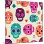 Colorful Skull Cute Pattern, Mexican Day of the Dead-Marish-Mounted Art Print