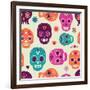 Colorful Skull Cute Pattern, Mexican Day of the Dead-Marish-Framed Art Print