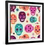 Colorful Skull Cute Pattern, Mexican Day of the Dead-Marish-Framed Art Print