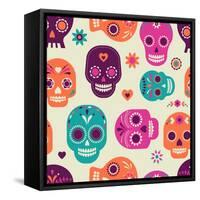 Colorful Skull Cute Pattern, Mexican Day of the Dead-Marish-Framed Stretched Canvas