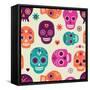 Colorful Skull Cute Pattern, Mexican Day of the Dead-Marish-Framed Stretched Canvas