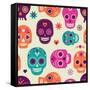 Colorful Skull Cute Pattern, Mexican Day of the Dead-Marish-Framed Stretched Canvas