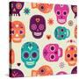 Colorful Skull Cute Pattern, Mexican Day of the Dead-Marish-Stretched Canvas