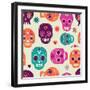 Colorful Skull Cute Pattern, Mexican Day of the Dead-Marish-Framed Art Print