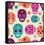 Colorful Skull Cute Pattern, Mexican Day of the Dead-Marish-Framed Stretched Canvas